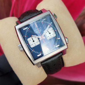 MINT TAG HEUER MONACO BLUE DIAL STEEL 39MM CAW211P CHORNO LEATHER AUTO McQueen